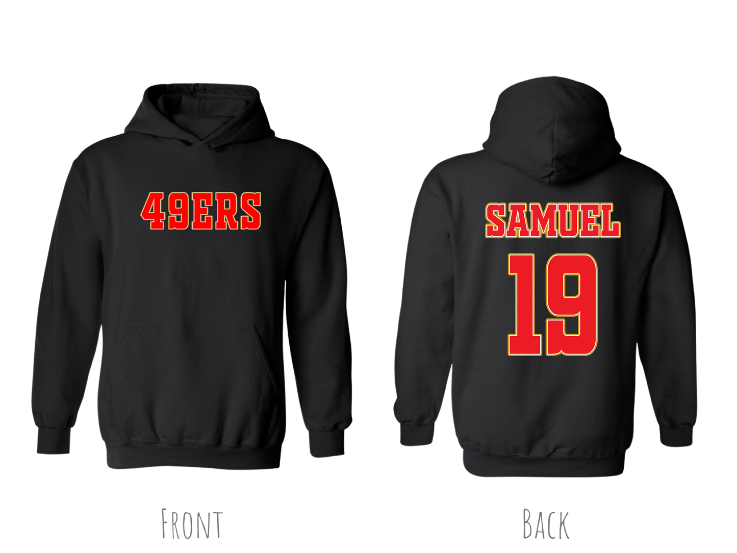 (49ERS)SAMUEL,KITTLE,BOSA AND McCAFFREY CUSTOM HOODIES