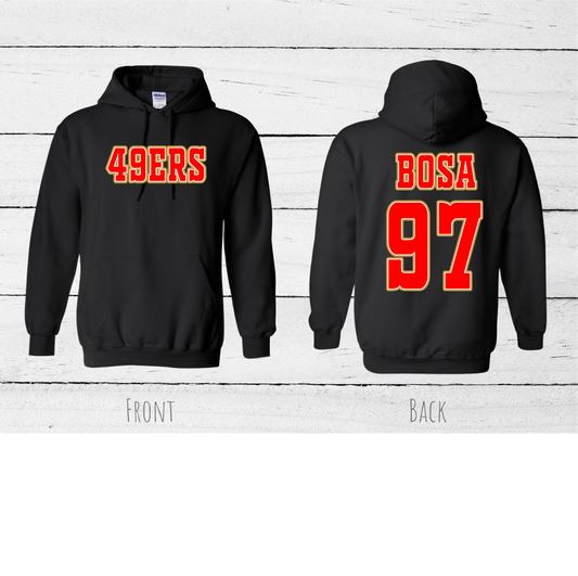 (49ERS)SAMUEL,KITTLE,BOSA AND McCAFFREY CUSTOM HOODIES